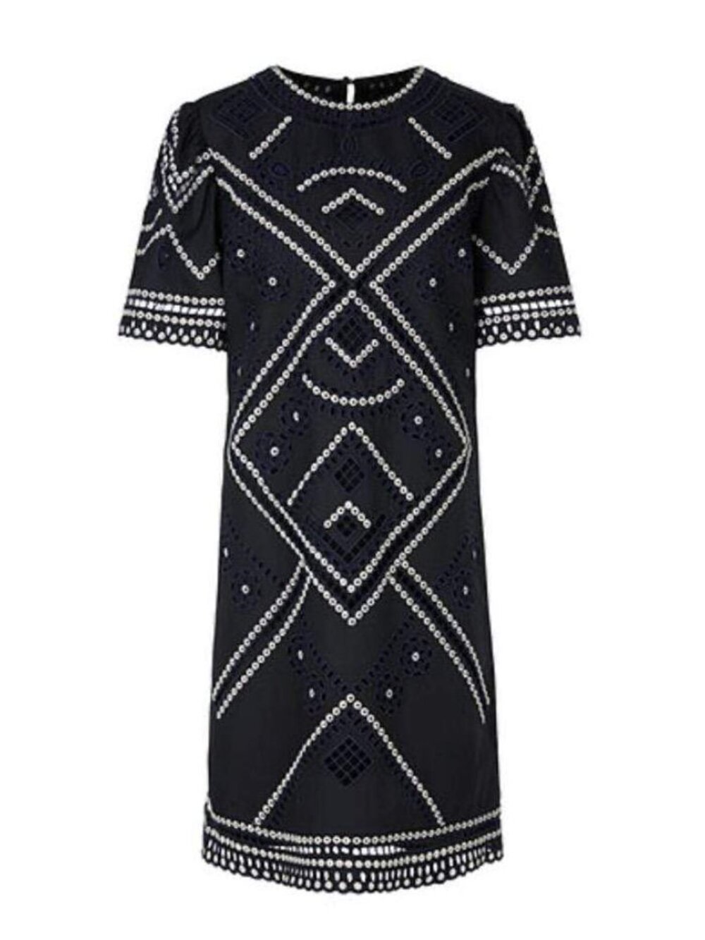 Marc Cain Midnight Navy Eyelet Embroidered Dress US 8 UK 12 QA 21.18 W14 395